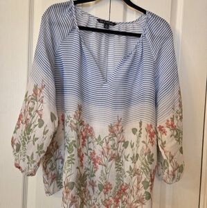Blue Striped Floral Blouse By Zac & Rachel